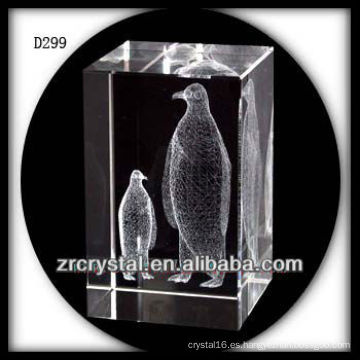 K9 3D Laser Grabado al agua fuerte pingüino dentro de rectángulo de cristal